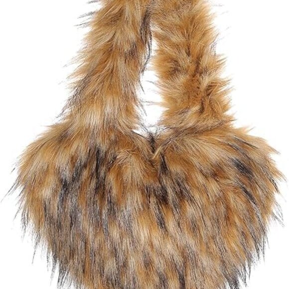 Handbags - Furry Heart-Shaped Crossbody Bag Faux Fur Small Shoulder Purse for Women